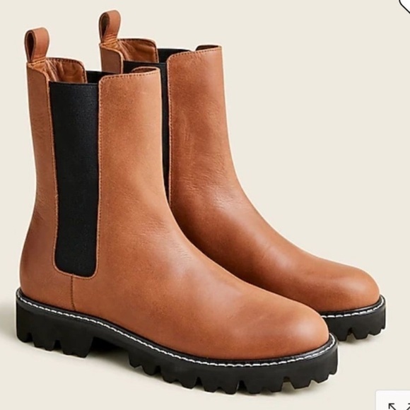 J. Crew Gwen lug sole high shaft Chelsea boots in leather BA187 Brown 8 - Picture 1 of 9